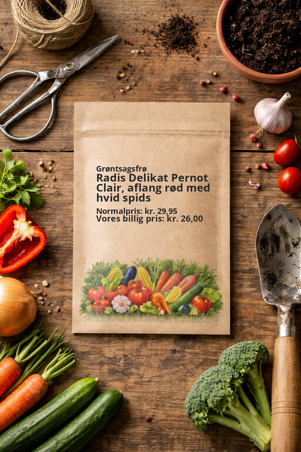 Radis Delikat Pernot Clair, aflang rød med hvid spids