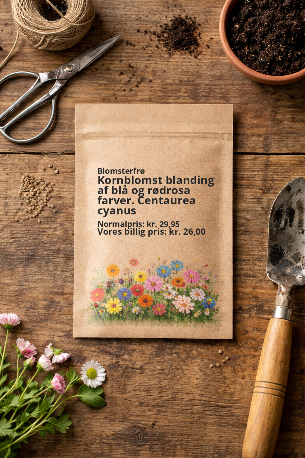 Kornblomst blanding af blå og rødrosa farver. Centaurea cyanus