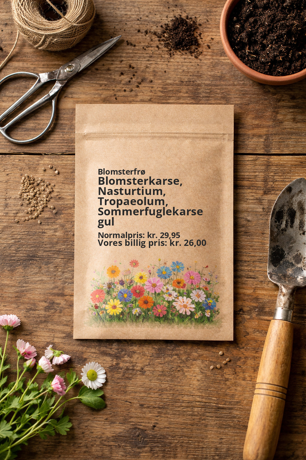 Blomsterkarse, Nasturtium, Tropaeolum, Sommerfuglekarse gul